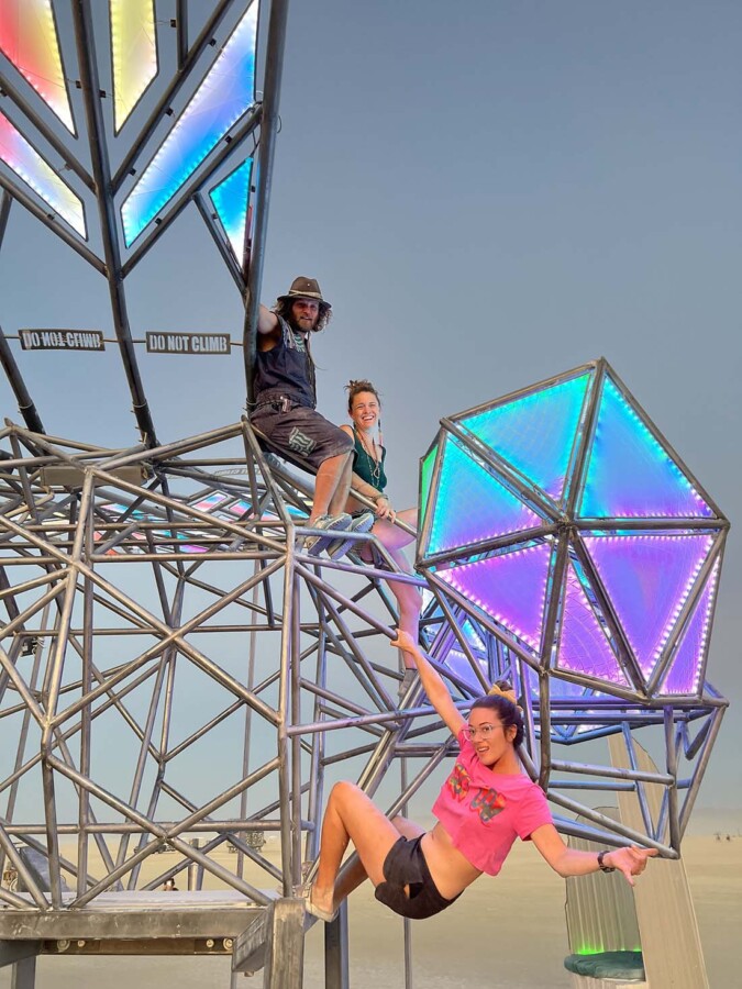 Young girl in awe of spectacular light show